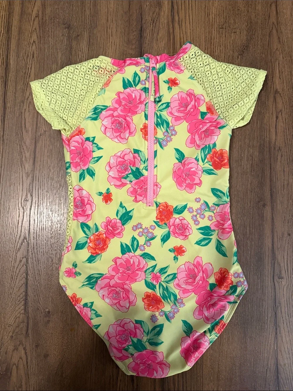 art class Yellow One-Piece Swimsuit with Pink Floral Print